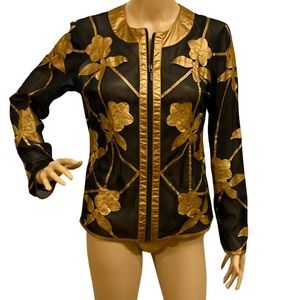 Peck & Peck Copper Floral and Semi-Sheer Black Jacket + Complementary Necklace